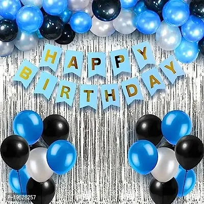 ZYRIC Happy Birthday Decoration Kits With Blue, Black and Silver Balloons-thumb0