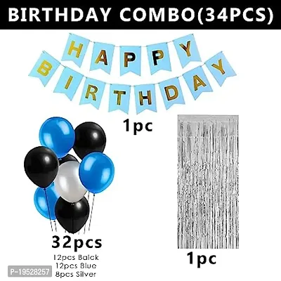 ZYRIC Happy Birthday Decoration Kits With Blue, Black and Silver Balloons-thumb2