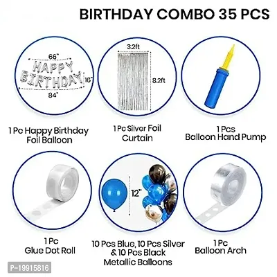 ZYRIC Happy Birthday Balloons Decoration Kits With Blue, Black and Silver Balloons-thumb2