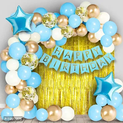ZYRIC Happy Birthday Blue, Gold and White Balloons Decoration Items