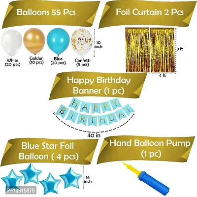 ZYRIC Happy Birthday Blue, Gold and White Balloons Decoration Items-thumb2