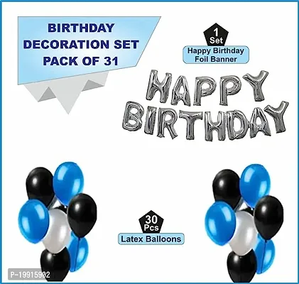 ZYRIC Happy Birthday Decoration Kits With Black, Blue and  Silver-thumb2