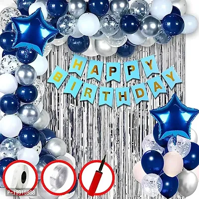 Zyric ZYRIC Happy Birthday Decoration Kits With Dark Blue, Silver and White Balloons
