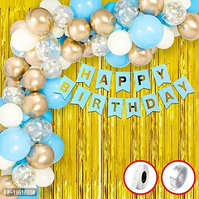 ZYRIC Happy Birthday Decoration Kits With Blue, Gold and White