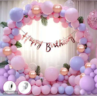 ZYRIC Unique Balloons With Light Pink, Light Purple and Rose Gold Happy Birthday Decoration Kits