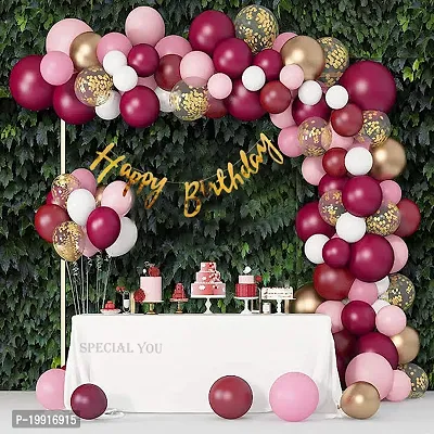 ZYRIC Happy Birthday Decoration Kits With Burgundy, Pink and White Balloons