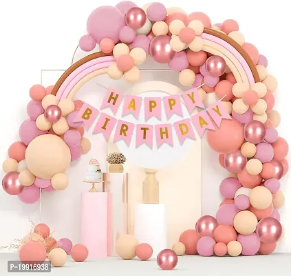 ZYRIC Happy Birthday Decoration Kits With Pink, Rose Gold, Peach and Rose Gold Crome Balloons