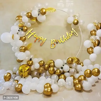 ZYRIC Happy Birthday Balloons Decoration With Chrome Gold and White Balloons.