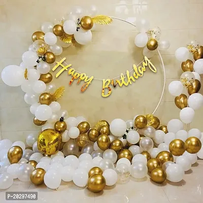 ZYRIC Happy Birthday Balloons Decoration With Chrome Gold and White Balloons.-thumb0