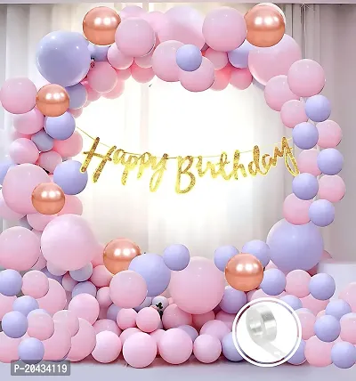 ZYRIC Happy Birthday Balloons Decoration Kits With Purple, Pink and Rose Gold balloons