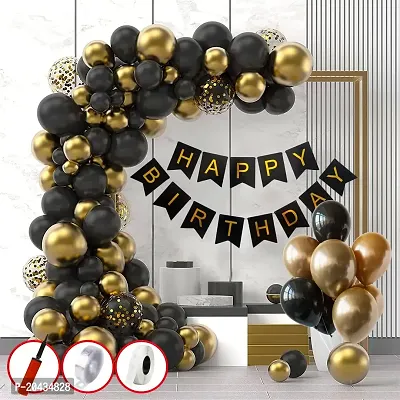 ZYRIC Happy Birthday Balloons Decoration Kits With Black and Gold Balloons-thumb0