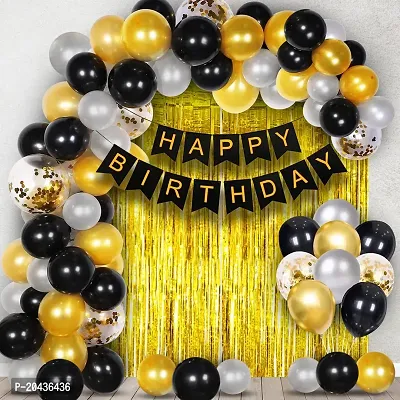Happy Birthday Balloons Decoration Kits With Black, Gold and White Balloons