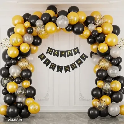 ZYRIC Happy Birthday Balloons Decoration Kits With Gold, Black and Silver balloons