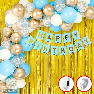 ZYRIC Happy Birthday Balloons Decoration Kits With Blue, Gold and White Balloons
