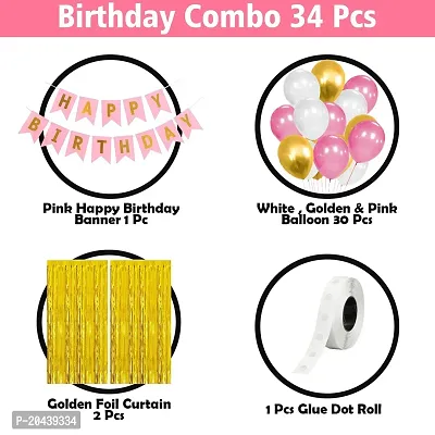 ZYRIC Happy Birthday Balloons Decoration Kits With Pink, White and Gold Balloons-thumb2