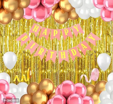 ZYRIC Happy Birthday Balloons Decoration Kits With Pink, Gold and White Balloons-thumb0