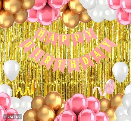 ZYRIC Happy Birthday Balloons Decoration Kits With Pink, Gold and White Balloons