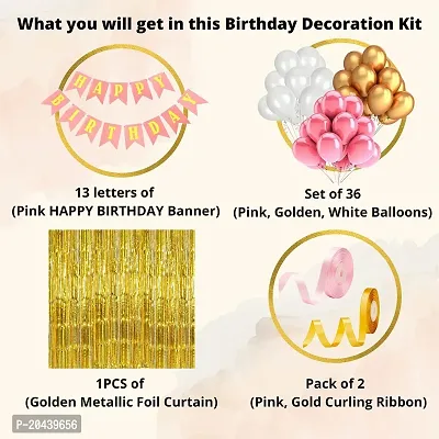 ZYRIC Happy Birthday Balloons Decoration Kits With Pink, Gold and White Balloons-thumb2