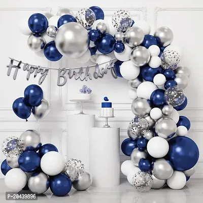 ZYRIC Happy Birthday Balloons Decoration Kits With Blue, Silver and White Balloons