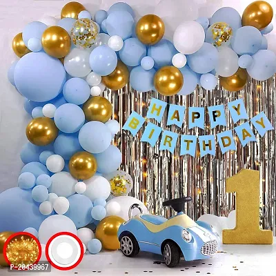 ZYRIC Happy Birthday Balloons Decoration Kits With Blue, Gold and White Balloons.