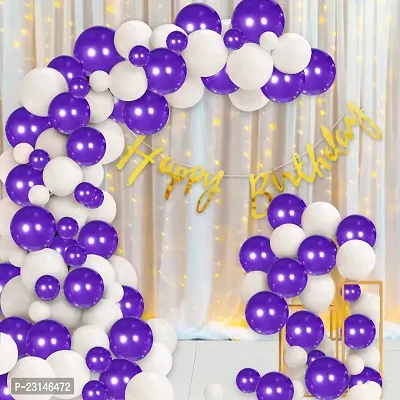 ZYRIC Happy Birthday  Purple and White Balloons Decoration Kits with Net White Curtain (Pack of 37pcs)