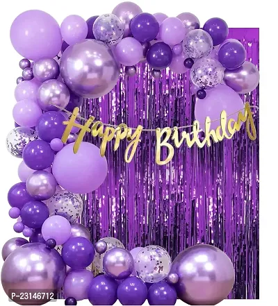 ZYRIC Happy Birthday Purple Balloons  Decoration Kits  (pack of 64pcs)-thumb0