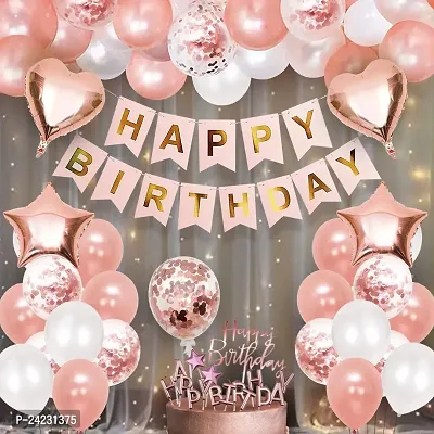 ZYRIC Happy Birthday Rose Gold Balloons Decoration with Star and Heart Balloon (pack of 52pcs)