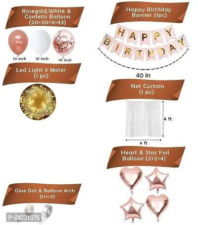 ZYRIC Happy Birthday Rose Gold Balloons Decoration with Star and Heart Balloon (pack of 52pcs)-thumb2