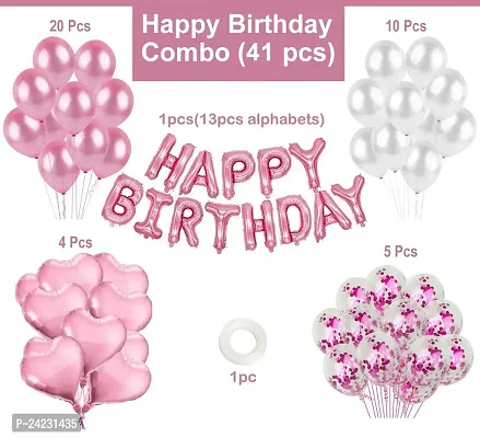 ZYRIC Happy Birthday Pink Balloons Decoration with Heart Balloon (pack of 41pcs)-thumb2
