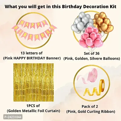 ZYRIC Happy Birthday  Decoration Kits with Pink, Silver and Gold Balloons.  (pack of 40pcs)-thumb2