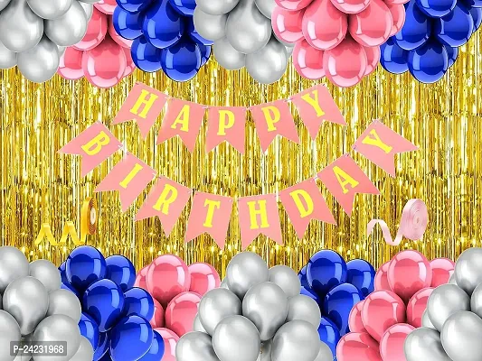 ZYRIC Happy Birthday  Decoration Kits with Pink, Silver and Blue Balloons.  (pack of 40pcs)