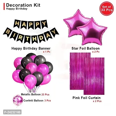 ZYRIC Happy Birthday  Decoration Kits with Pink and Black Balloons (pack of 33pcs)-thumb2