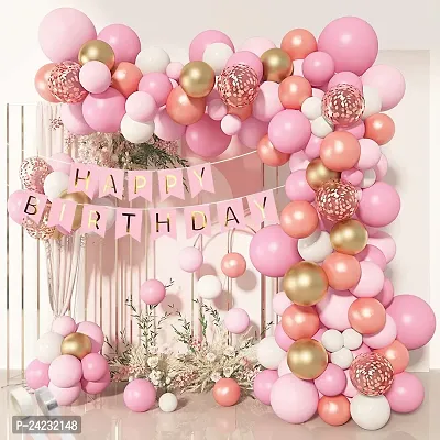 ZYRIC Happy Birthday  Decoration Kits with Pink, White, Rose Gold and Gold Balloons Combination (pack of 57pcs)-thumb0