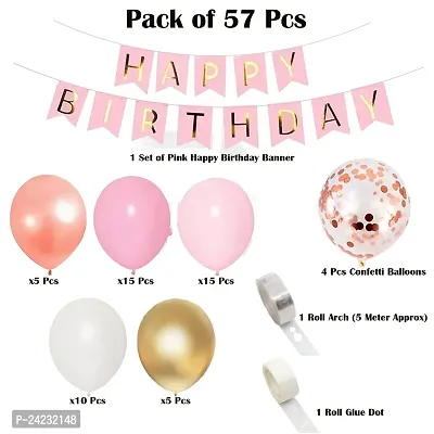 ZYRIC Happy Birthday  Decoration Kits with Pink, White, Rose Gold and Gold Balloons Combination (pack of 57pcs)-thumb2