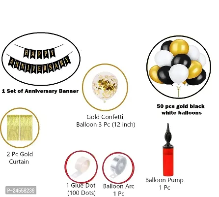 ZYRIC Happy Anniversary Decoration kits with White, Black and Gold Balloons (pack of 59pcs)-thumb3