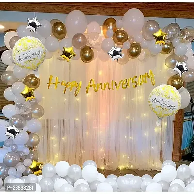 ZYRIC Happy Anniversary Decoration kits with Star Gold Balloon For Couples (pack of 96pcs)-thumb0