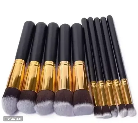 Makeup Brushes Set Tool Blending Blush Eyeliner Face Powder Brush Kit Golden Black Grey Set Of 10