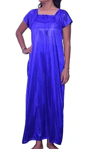 Fasionable Women Nighty Satin Mexi Gown in Different Colors Free Size Blue Color-thumb2