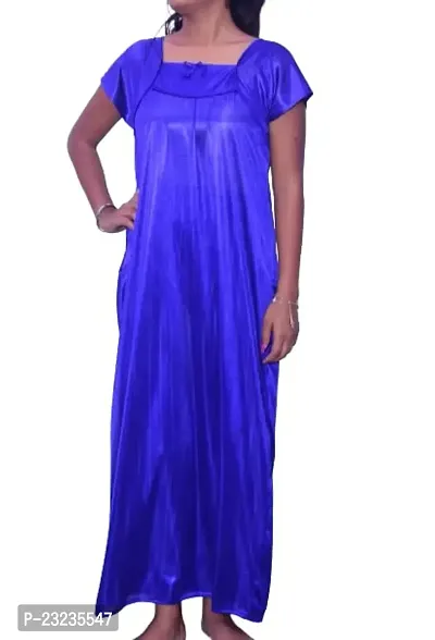 Fasionable Women Nighty Satin Mexi Gown in Different Colors Free Size Blue Color-thumb3