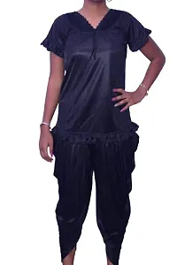 Beautiful Fasionable Woman Night Suit Dhoti Kurta Set Short Kurta with Short Sleeves and Patiala Pant Combo in Black Color Large Size-thumb4