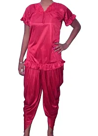 Beautiful Fasionable Woman Night Suit Dhoti Kurta Set Short Kurta with Short Sleeves and Patiala Pant ComboIn Red Color Xtra Large Size-thumb1