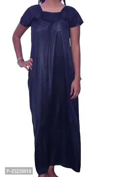 Fasionable Women Nighty Satin Mexi Gown in Different Colors Free Size Black Color