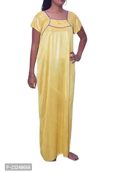 Fasionable Women Nighty Satin Mexi Gown in Different Colors Free Size Yellow Color