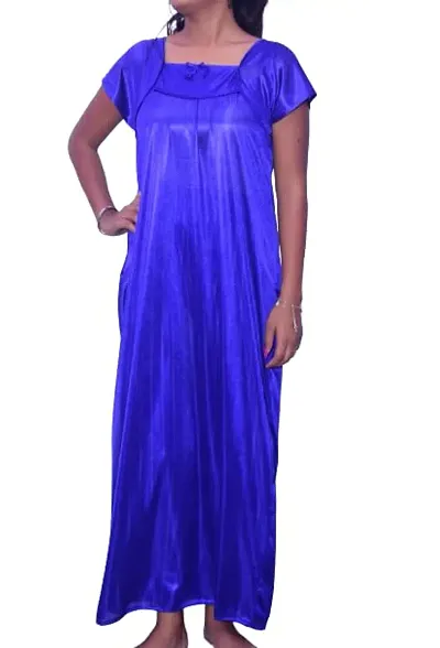 Fasionable Women Nighty Satin Mexi Gown in Different Colors Free Size