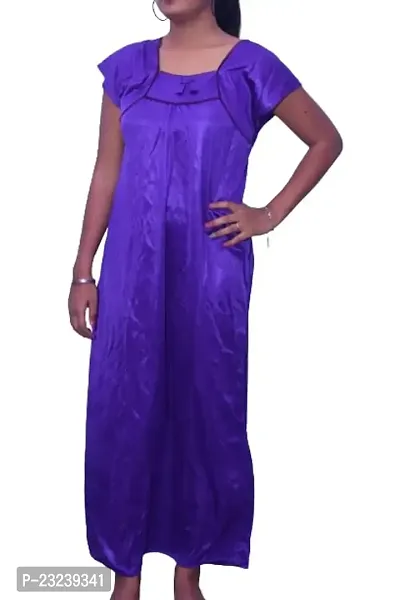 Fasionable Women Nighty Satin Mexi Gown in Different Colors Free Size Purpul Color