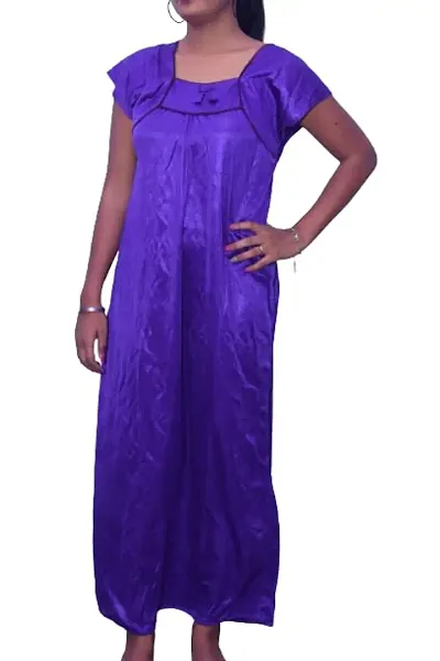 Fasionable Women Nighty Satin Mexi Gown in Different Colors Free Size Purpul Color