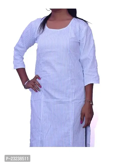 Fasionable Woman Kurti Cotton Fabric White Color with Blue Line