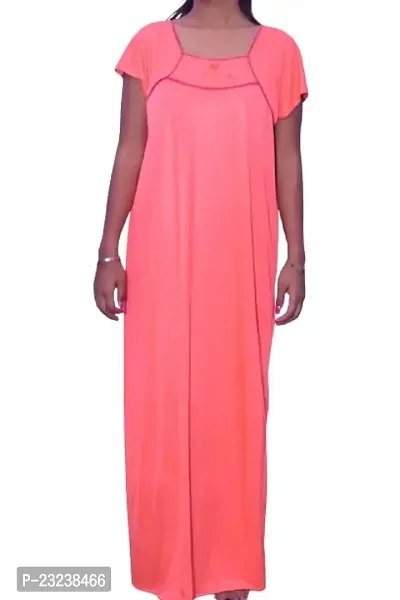 Trendy Fasionable Women Nighty Satin Mexi Gown in Different Colors Free Size Dark Pinkish Color-thumb0