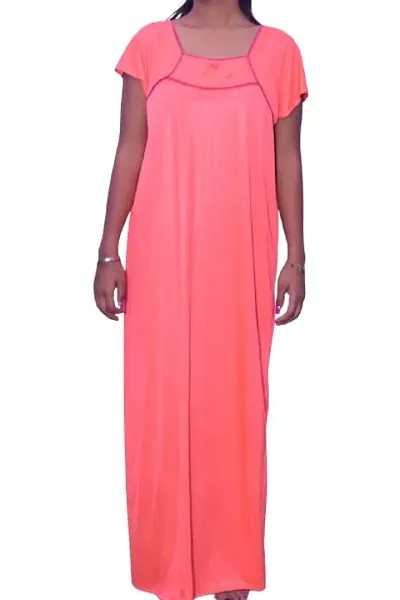 Trendy Fasionable Women Nighty Satin Mexi Gown in Different Colors Free Size Dark Pinkish Color