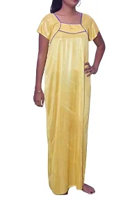 Fasionable Women Nighty Satin Mexi Gown in Different Colors Free Size Yellow Color-thumb2